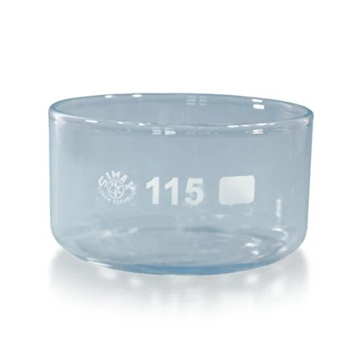 2 x Kristallisierschale 500 ml aus Borosilikatglas 3.3 ohne Ausguss DIN 12337 - Höhe 65 mm - Ø 115 mm - Abdampfschale