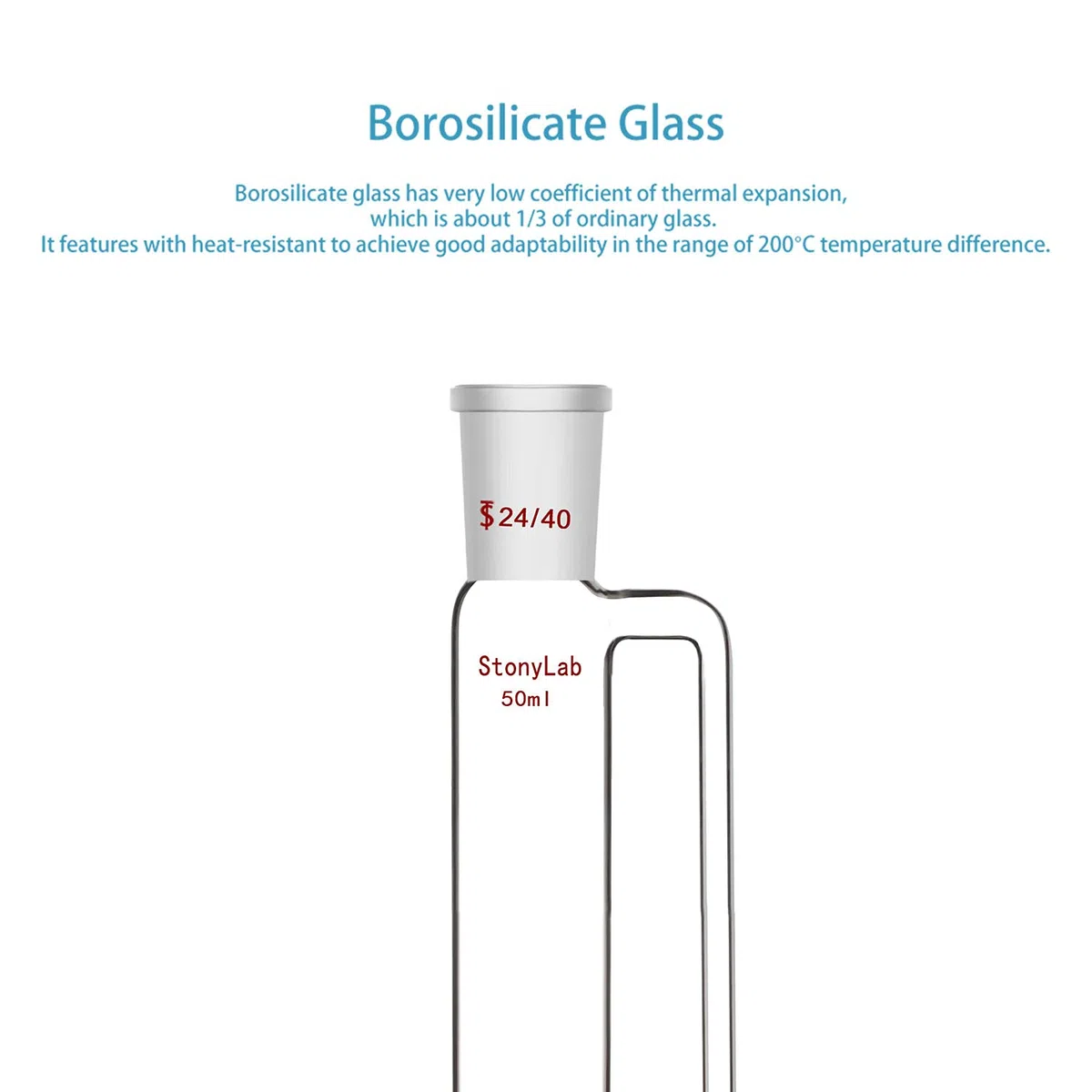 stonylab Druckausgleichender Tropftrichter, Borosilikatglas Tropftrichter, 24/40 Gelenk, 50ml mit PTFE-Absperrhahn für Labor (50ml)