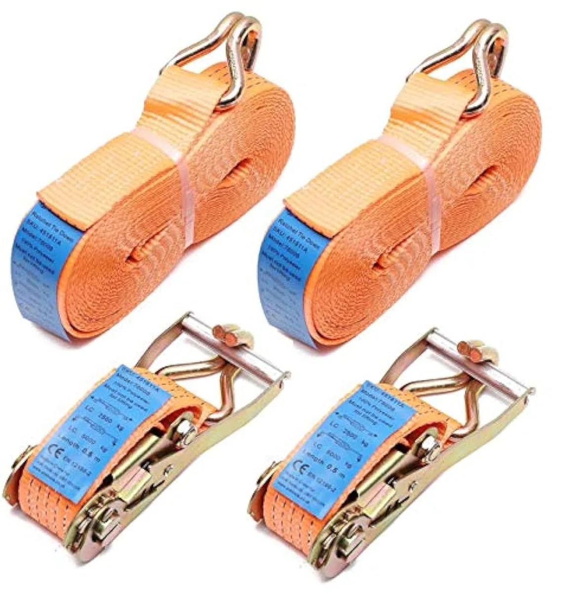 2 x 5000kg (5 Tonnen) 10m Ratsche Zurrgurt 2 Stück Set Hochleistungs-Spanngurt Materialhandhabung EN 12195-2 mit Einer Riemenbreite von 5cm + Klauenhaken
