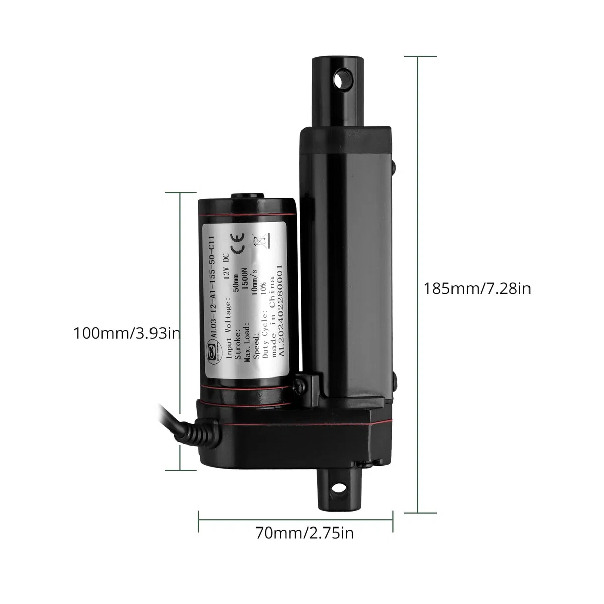 1500N 50mm Linearmotor 10mm/s, 12v DC Linear Actuator Motor Elektro Zylinder Schubstangenmotor für Auto,Möbel,RV,Türöffner,Industrielle Landwirtschaft, Gefäße usw (Schwarz 50mm)