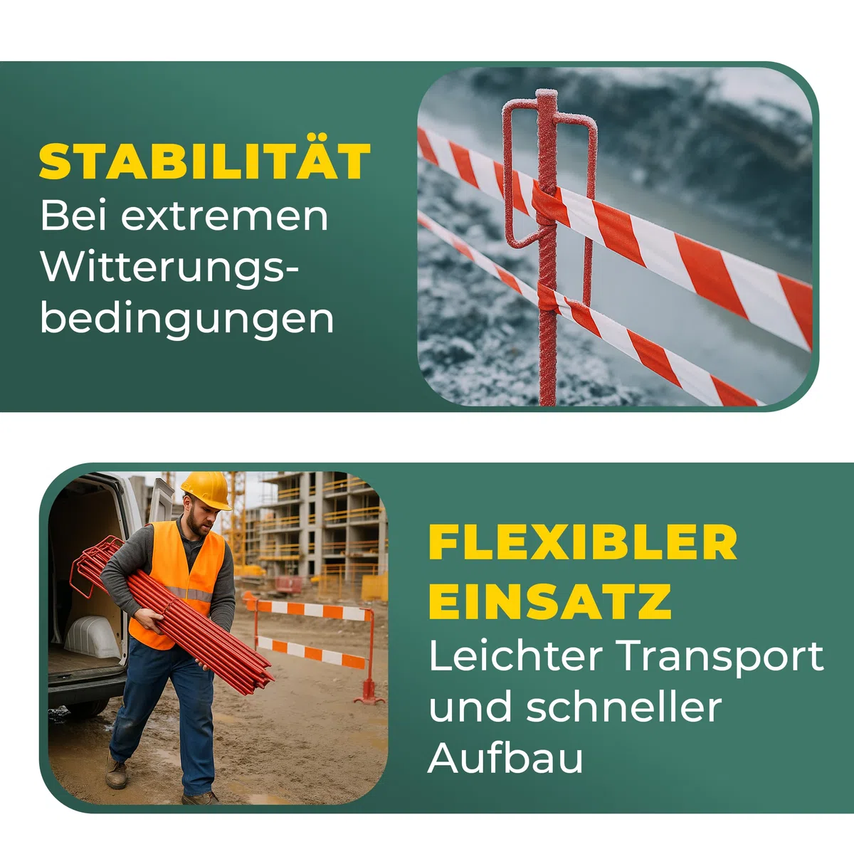 Novatool 10er-Set Absperrbandhalter Ø12 x 1100mm Rot, Metall Absperrband Absperrstangen Laternenstange Absperrleinenhalter Absperrhalter Schnureisen Schnurnagel, für Baustelle & Garten
