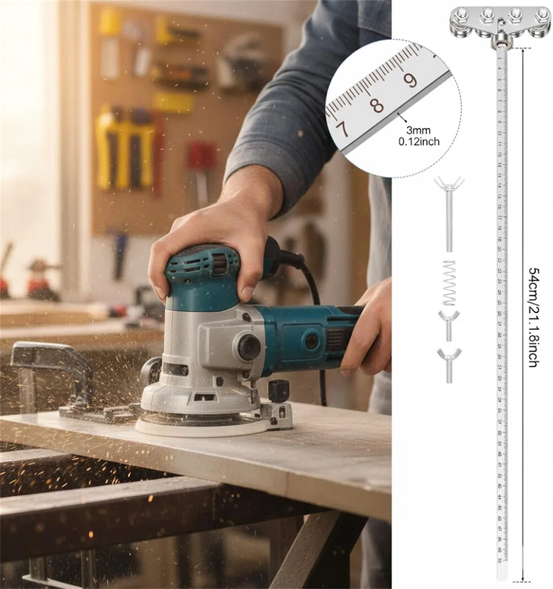 Positioning Calipers for Precise Measurements & Easy Wood Cutting, Circular Saw Straight Line Guide, Adjustable Stainless Steel Rip Fence Tool (60cm)