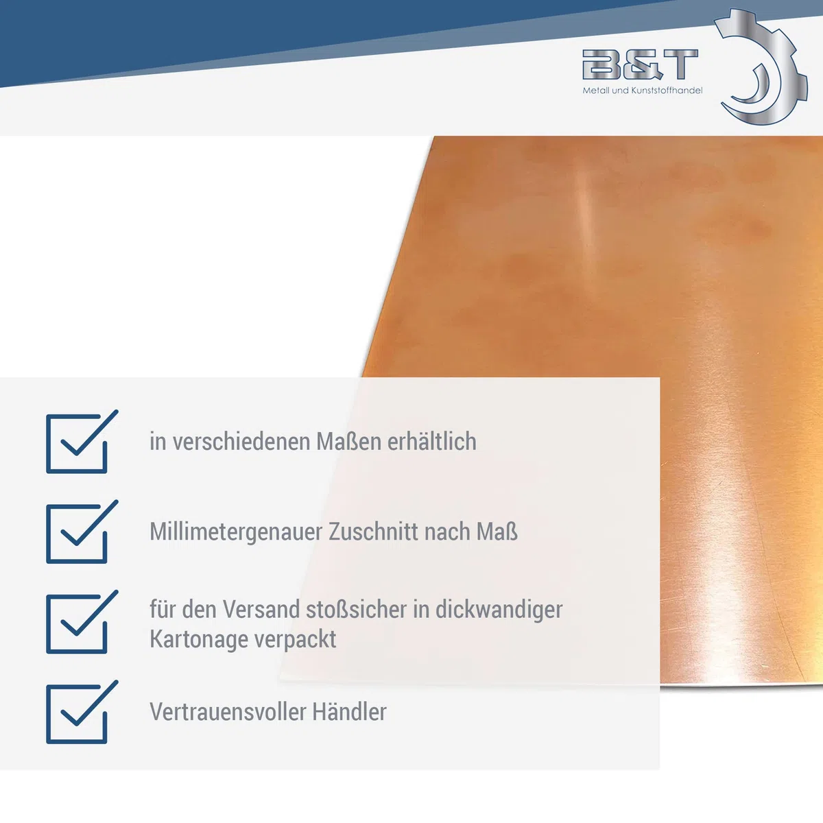 B&T Metall | Kupferblech 0,5 mm stark | Qualität nach DIN EN 1172 CUI-DHP-CW024A R240 halbhart | Zuschnitt auf Wunsch | Größe 300 x 600 mm (30 x 60 cm)