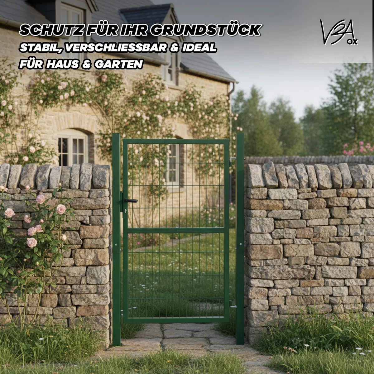 Gartentor Tor für Gartenzaun Zaun 160 cm hoch Gartentür aus Metall für Stabmattenzaun Abschließbar inkl. Pfosten Grün