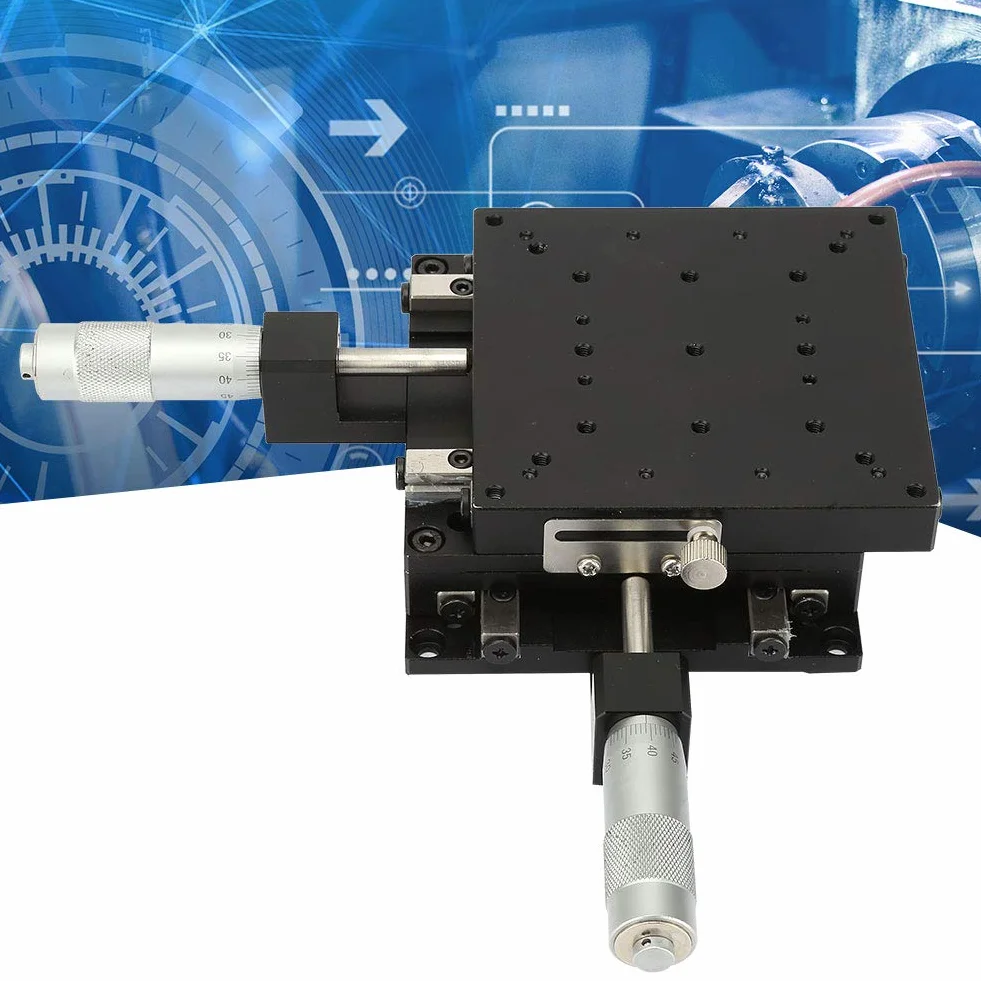 XY Lineartisch SEMY100-AC，100 * 100 * 40 mm Cross Roller Type Mikrometer-Differentialkopf Trimmplattform für Labor-Präzisionsinspektion，Positionierung und Bewegung mechanischer Geräte