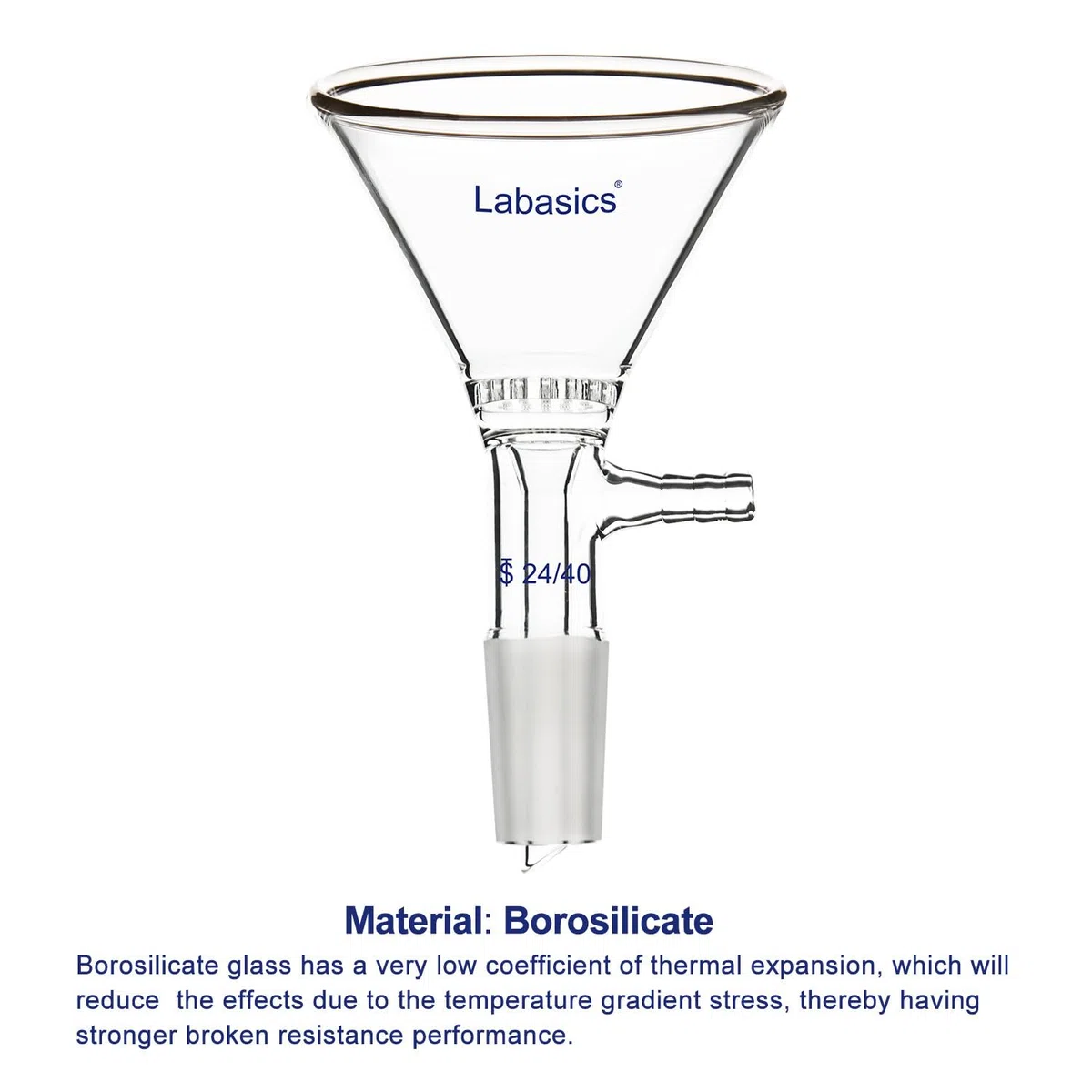 Labasics Filtertrichter aus Borosilikatglas mit 90 mm oberer Außendimension, Dreieckige Form mit Glasfilterplatte, 24/40 Inneres Gelenk-Glasfiltertrichter
