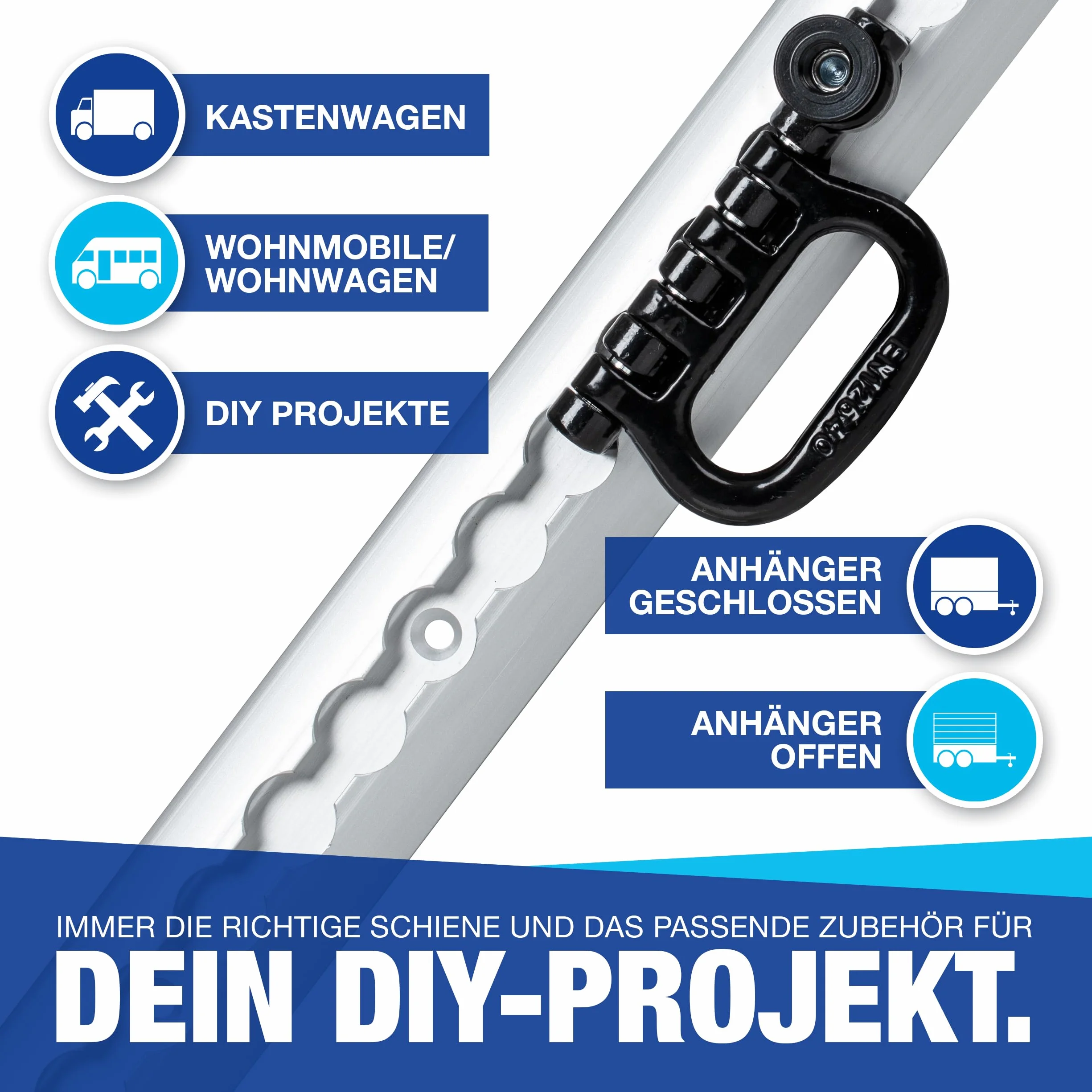 NTG Airlineschiene 4 STK 0,5m / 500mm halbrund Alu m. 10 Fittings -TÜV Zertifiziert- Sparsetauswahl Anhängerzubehör Ladungssicherung Aluschiene LKW Transporter - m. Bohrungen Silber eloxiert