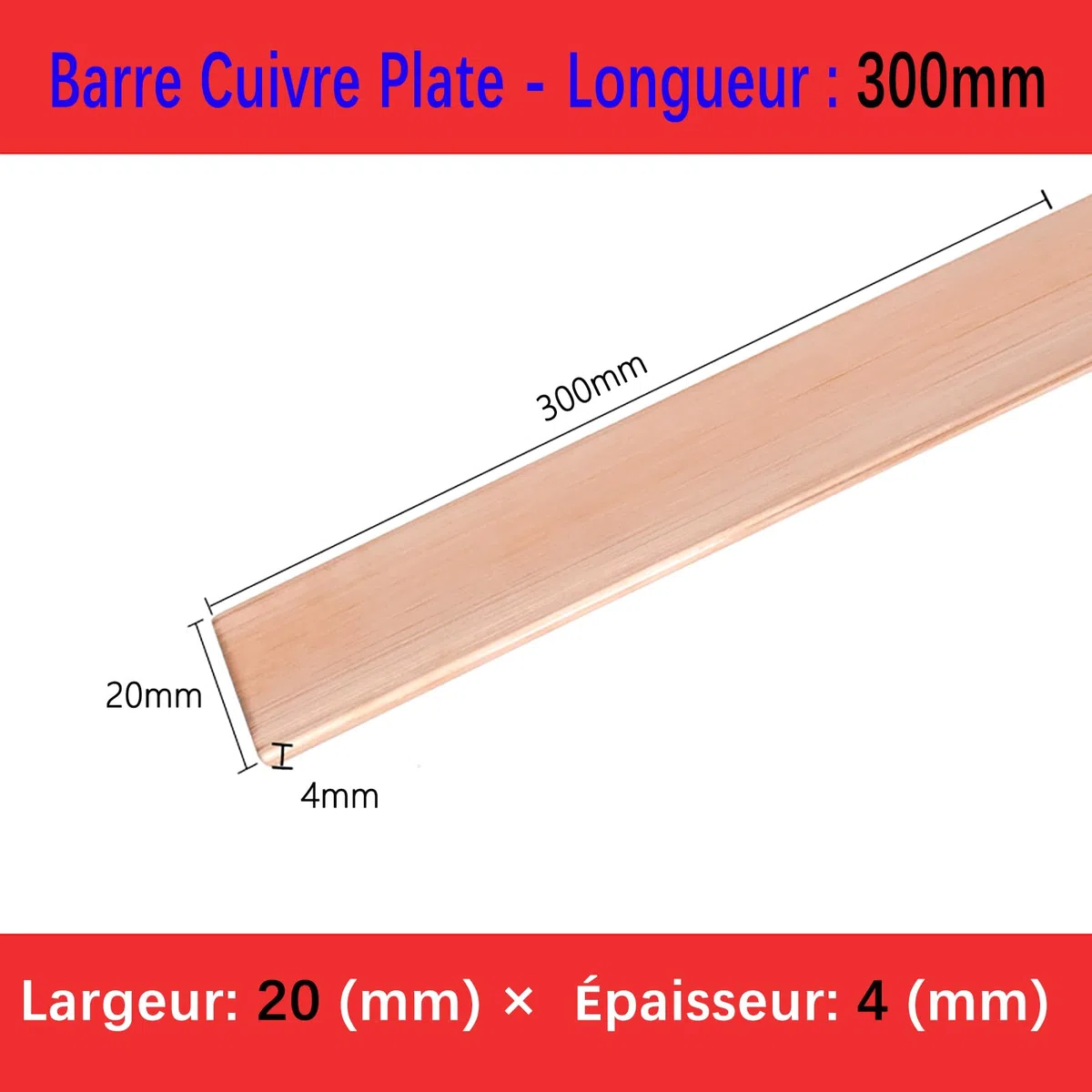 Flachplatte aus Kupfer, 4 mm x 20 mm x 300 mm, 1 Stück T2, reines Kupfer, flach, Kupferblech, 4 mm dick, 20 mm breit
