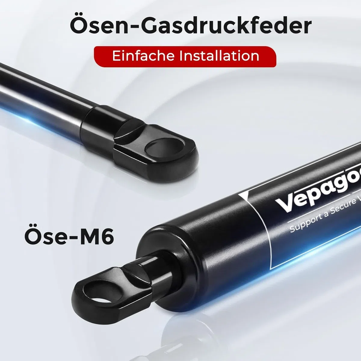 Vepagoo 500mm 500N Gasdruckdämpfer Gasdruckfeder, 50kg Gasfeder für Bettkasten, Türen, Bodenluken, Schuppenfenster und andere Schwerlastanwendungen, M6 Ösenköpfe (8mm Durchmesser), 2er Set