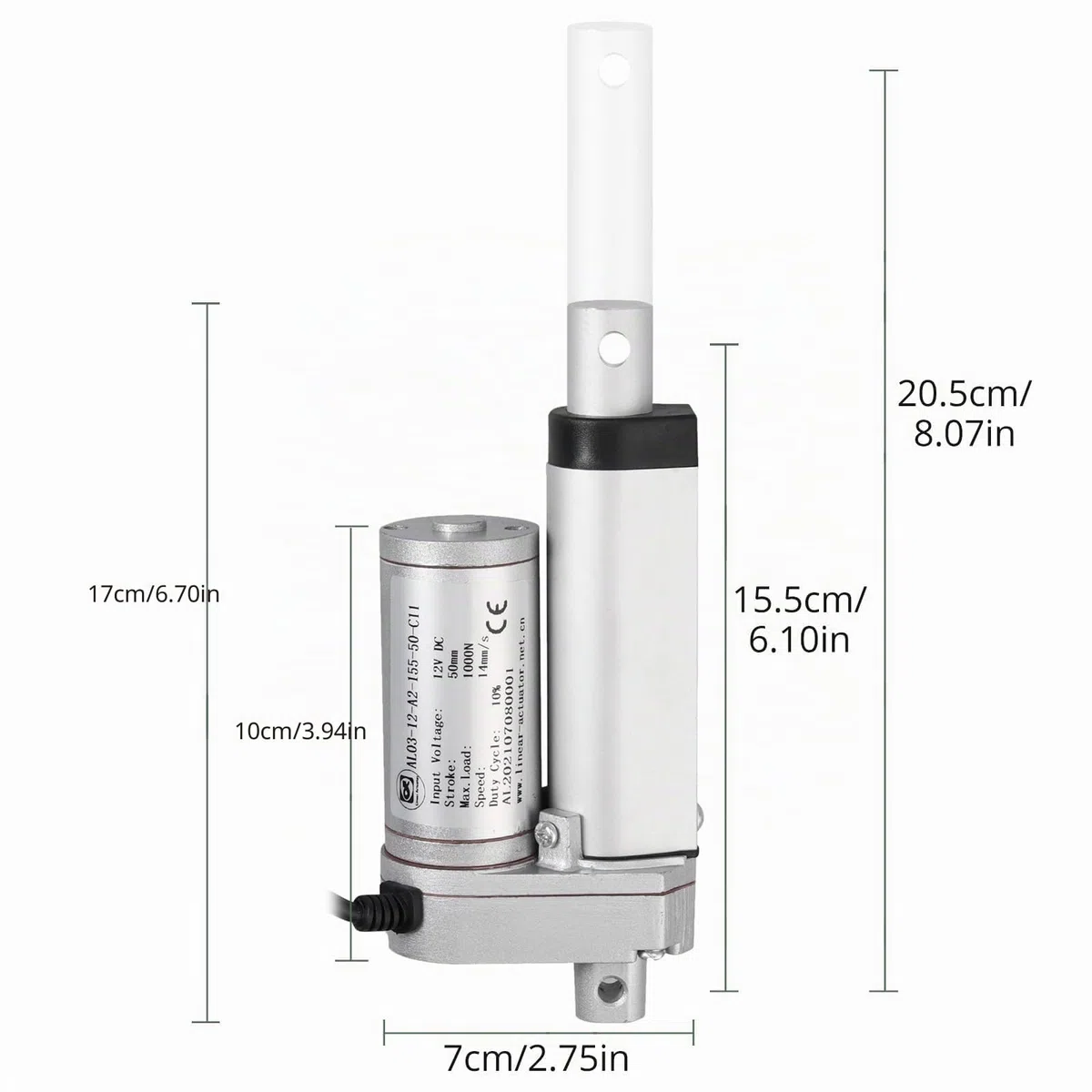EYPINS Linearantrieb Linearmotor 12V, 1000N 50mm Hub max Linearantrieb, Toröffner Verstellantrieb Linear Actuator Motor Lineartechnik-Aktuatoren für Elektrisch Motor Auto Möbel Lifting Sofa (14mm/s)