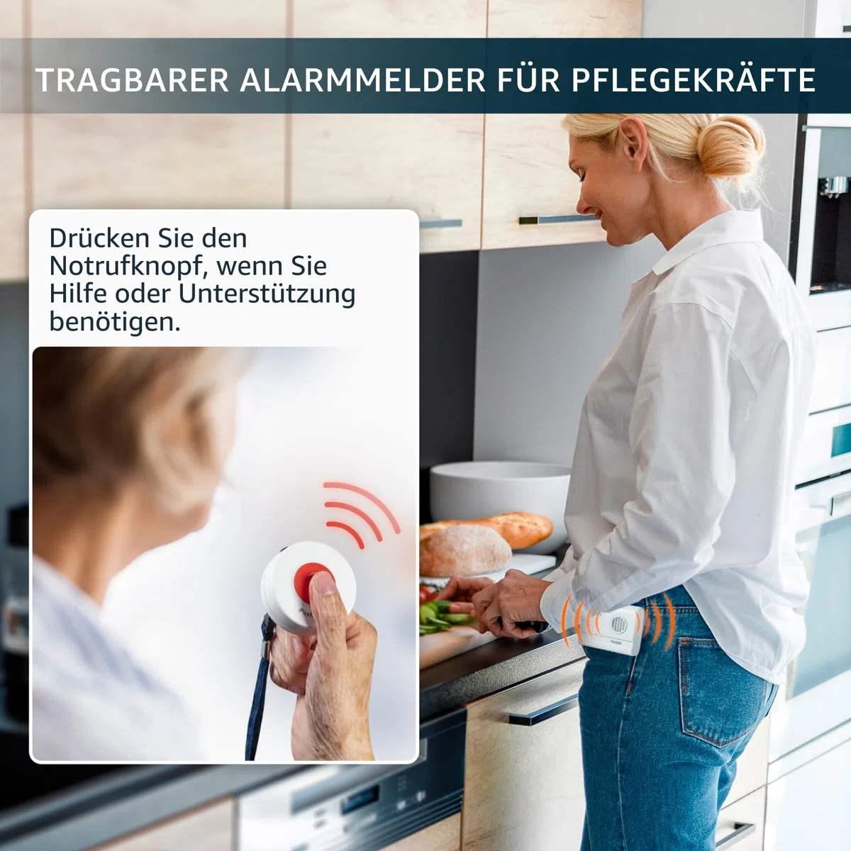 Pflege Pager mit 3 Rufknöpfen Notrufsystem für Senioren Patienten und Demenzbetreuung Zuverlässige Hilfe auf Knopfdruck zu Hause