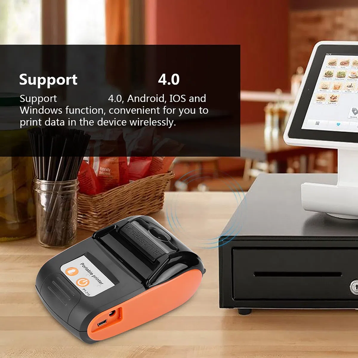 Annadue Tragbarer Kabelloser Thermo Belegdrucker, Bluetooth Personal Bill Maker Machine 58 Mm USB POS Drucker für /iOS/Android, für den Restaurantverkauf Im Einzelhandel