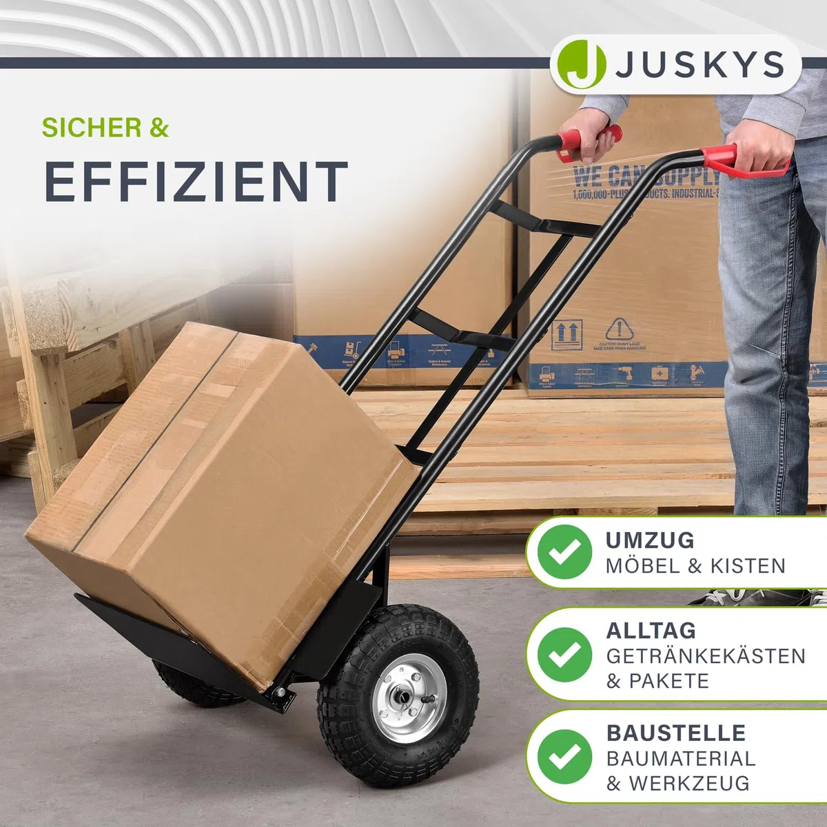 Juskys Sackkarre Basic klappbar - Transportkarre mit großen Luftreifen & massivem Stahlrahmen - Handkarre für Umzug & Getränkekisten