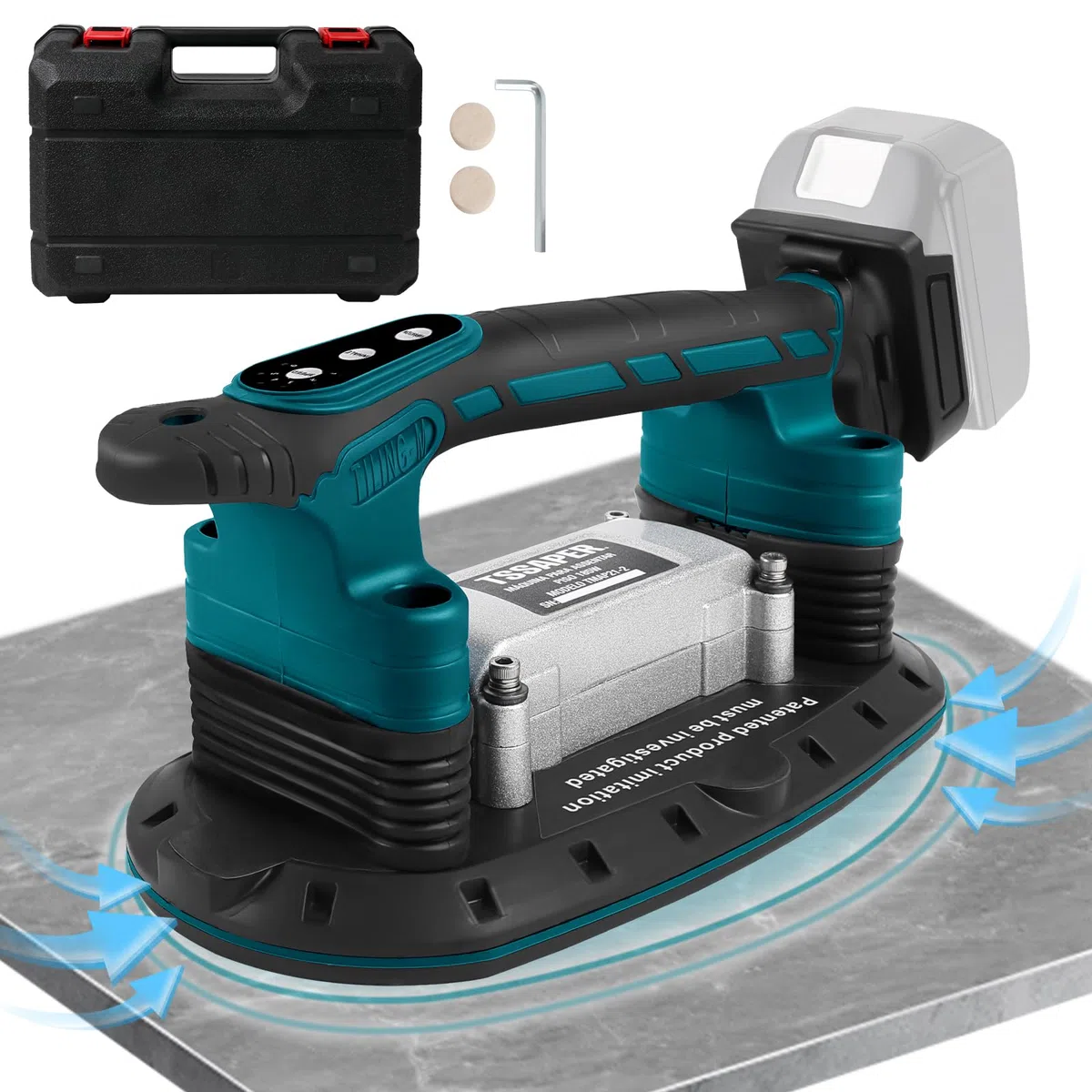 2 IN 1 Akku Fliesenrüttler & Saugnäpfen Kompatibel mit Makita 18V-Batterie, 6 Gang Einstellbaren, 400kg Adsorption Fliesen Vibrationsgerät Fliesenvibrator für 2,4m Fliesen Wandfliesen (Ohne Akku)