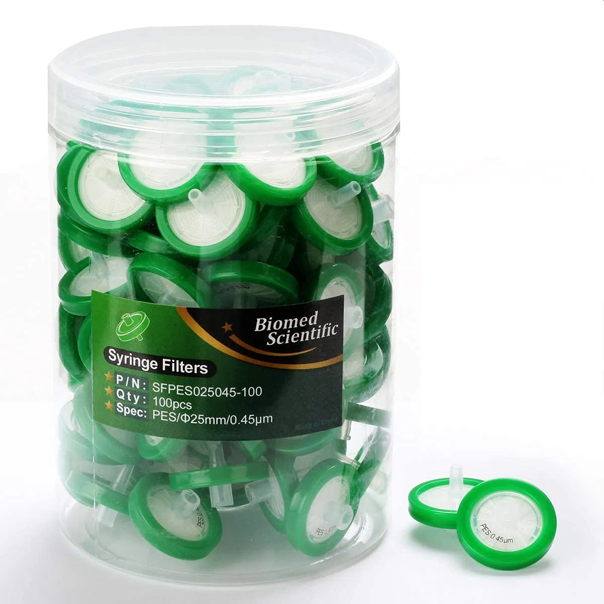 Spritzenfilter, PES (Polyethersulfon), 25 mm Durchmesser, 0,45 um Porengröße, nicht steril, 100 Stück