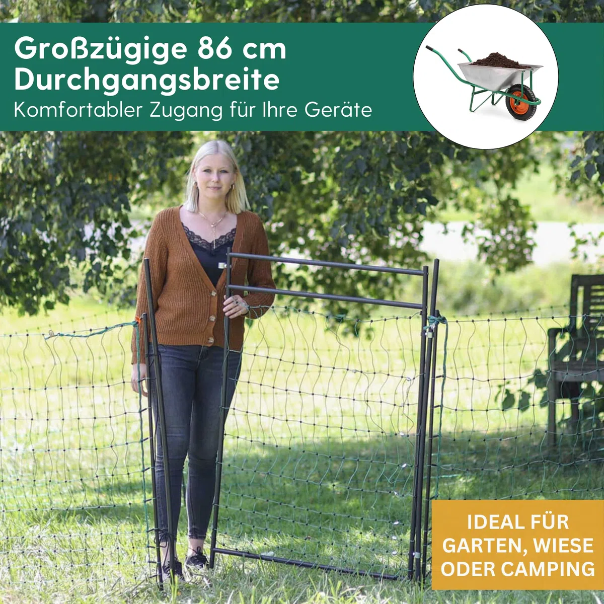 Agrarzone Tür für Weidezaunnetz bis 125 cm Zauntür Weidezaun Hühner Tor | 86 cm Öffnungsbreite, elektrifizierbar, Weidetor, Weidezaun