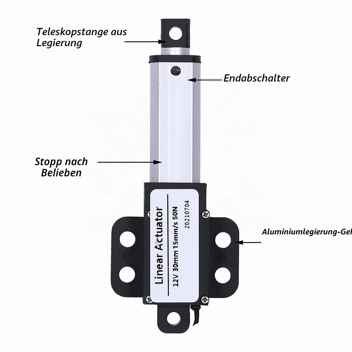 30mm DC 12V Linearaktuator Mini Electric Linear Motion Actuator Kurzschlussschutz T-Typ Schraube(Hub 30mm-15mm/s-50N)