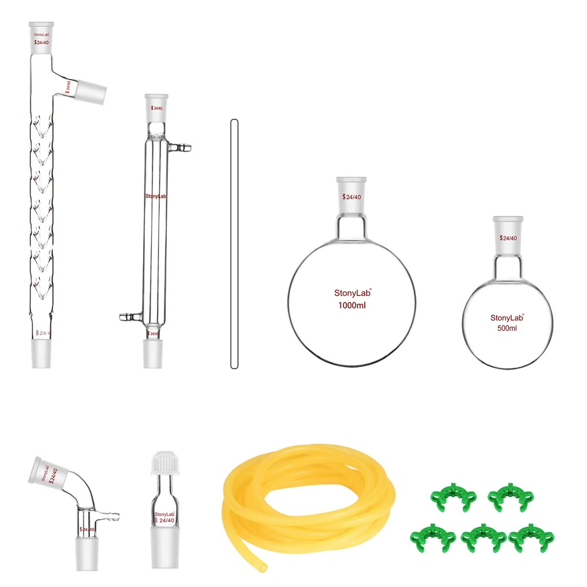 stonylab Vakuum Destillationsapparat, 13 Stück Chemie-Labor Glaswaren Kit 24/40 Borosilikatglas Destillation Ausrüstung Vacuum Distillation Apparatus für Extraktion Trennung Reinigung