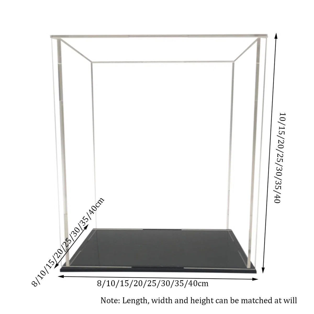 Durchsichtige Acryl-Vitrine, Acryl-Vitrine for Modelle, Transparent, Schwarz, Mehrere Größen(40x35x40CM)