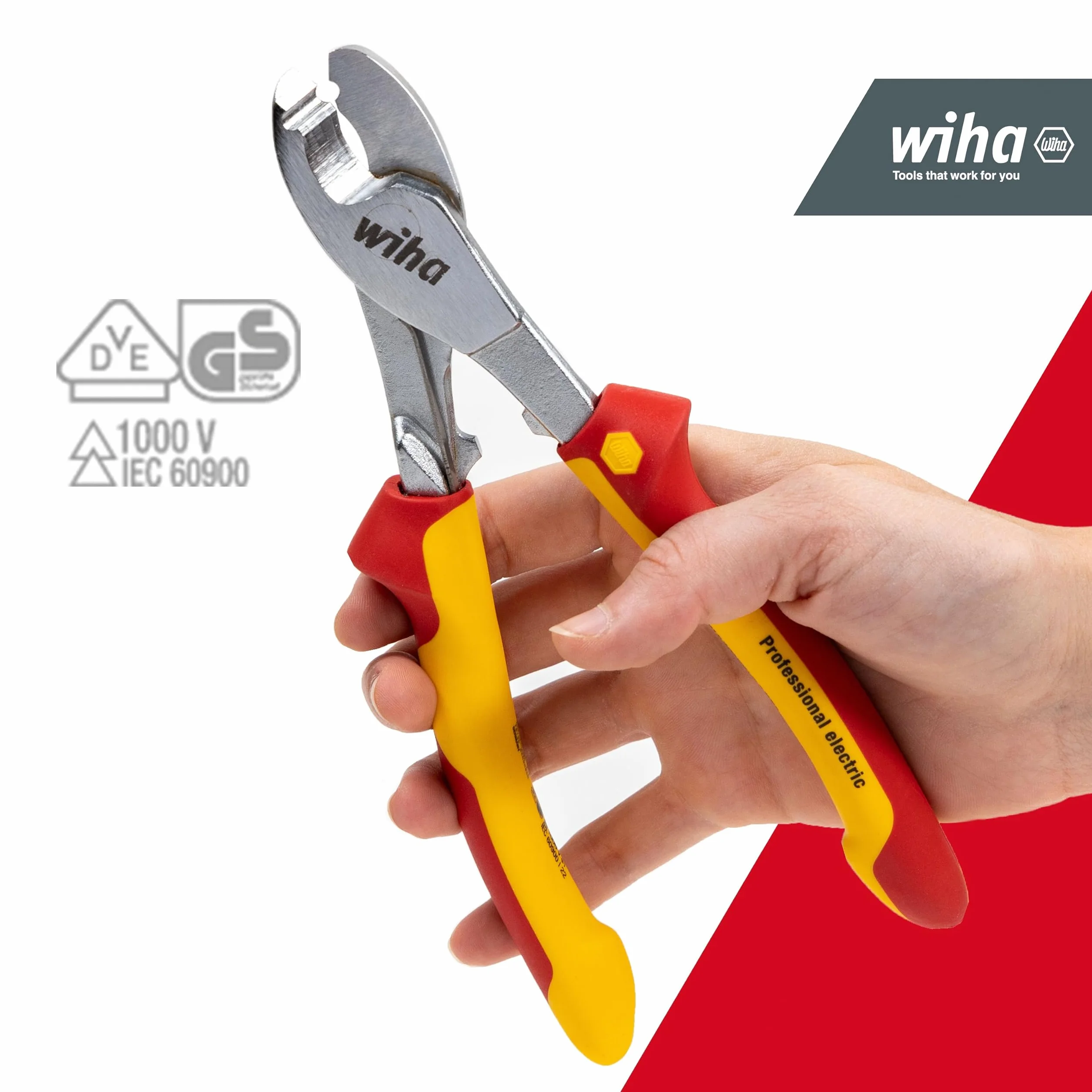 Wiha Kabelschneider Professional electric mit ein- und ausschaltbarer Öffnungsfeder I 180 mm, 7" I VDE- und GS-geprüft I Elektrikerzange (43664)