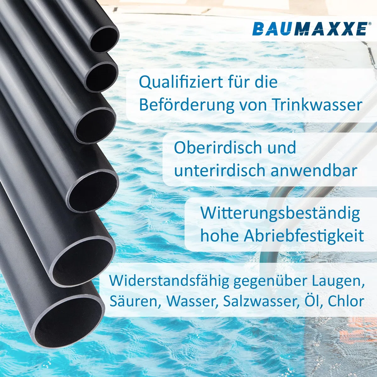 5x PVC Rohre 50mm Außendurchmesser I 1 1/2 Zoll Kunststoffrohre 1m PN10 10 bar I Glatte Rohrenden zum Verkleben in Klebemuffen I Pool Teich Aquaristik Entwässerung Bewässerung I bm037