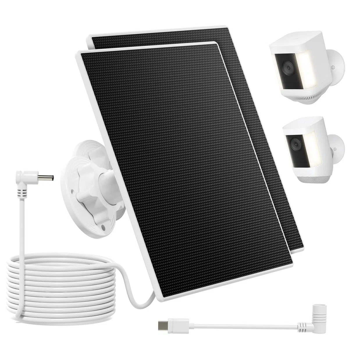Solarpanel für Ring-Kameras, 3-W-Solarpanel mit integriertem 4000-mAh-Akku, kompatibel mit Ring Spotlight Cam/Pro/Plus Battery und Stick Up Cam/Pro Battery, inklusive 4 m Kabel, 2 Stück