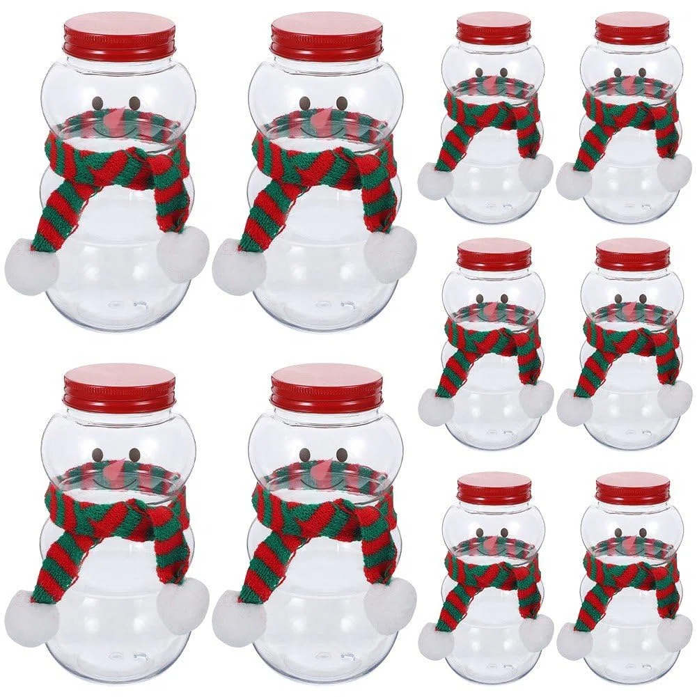 10 Sets Weihnachtliche Milchflaschen in Schneemannform Deckel, Weihnachtssüßigkeitsflaschen Schal, Weihnachtliche Leere Getränkeflaschen Für Getränke