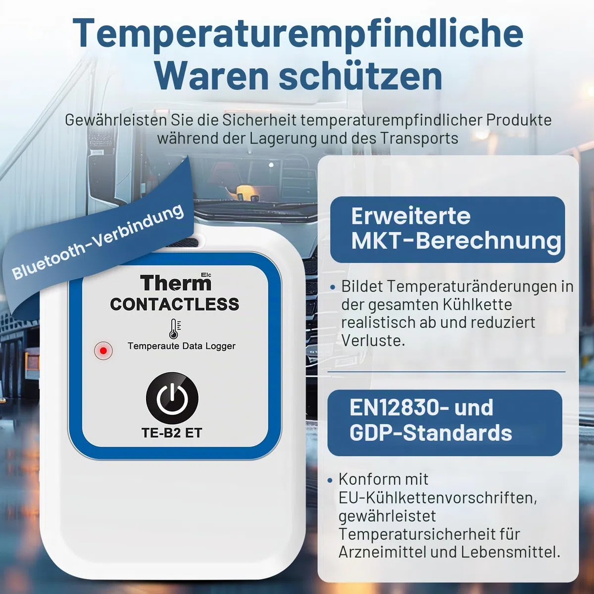 ThermElc TE-B2 Drahtloser Impfstoff Temperature Data Logger, EN12830-konform, Apothekenkühlschrankmonitor mit MKT-Berechnung, wiederverwendbar, Datenrekorder für klinische Studien,PDF-Berichte