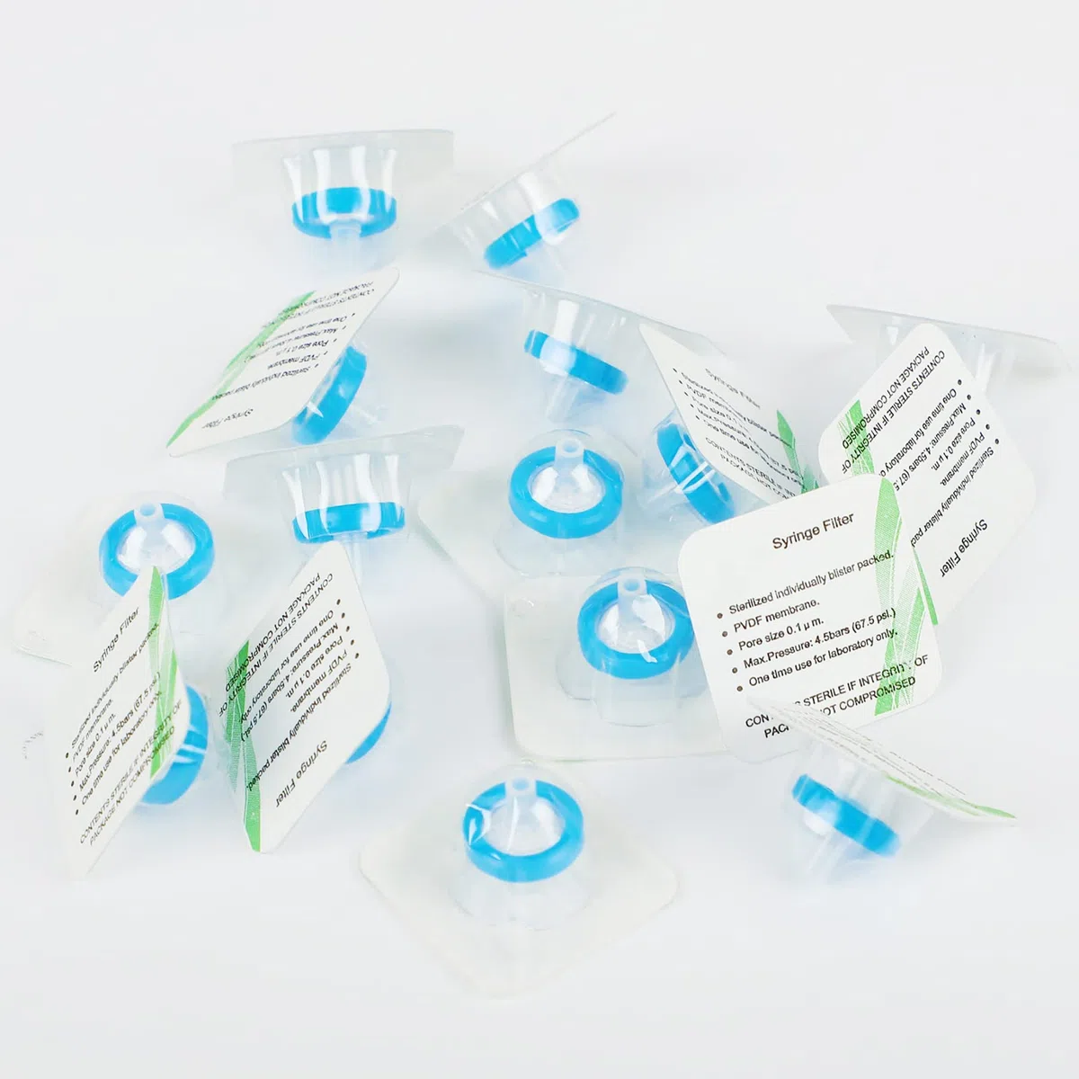 Spritzenfilter Sterile PVDF Membran Nadel Filter für Wissenschaftliche Labor Spritze Filter, 100 Stück, 0.1μm 13mm, Blau