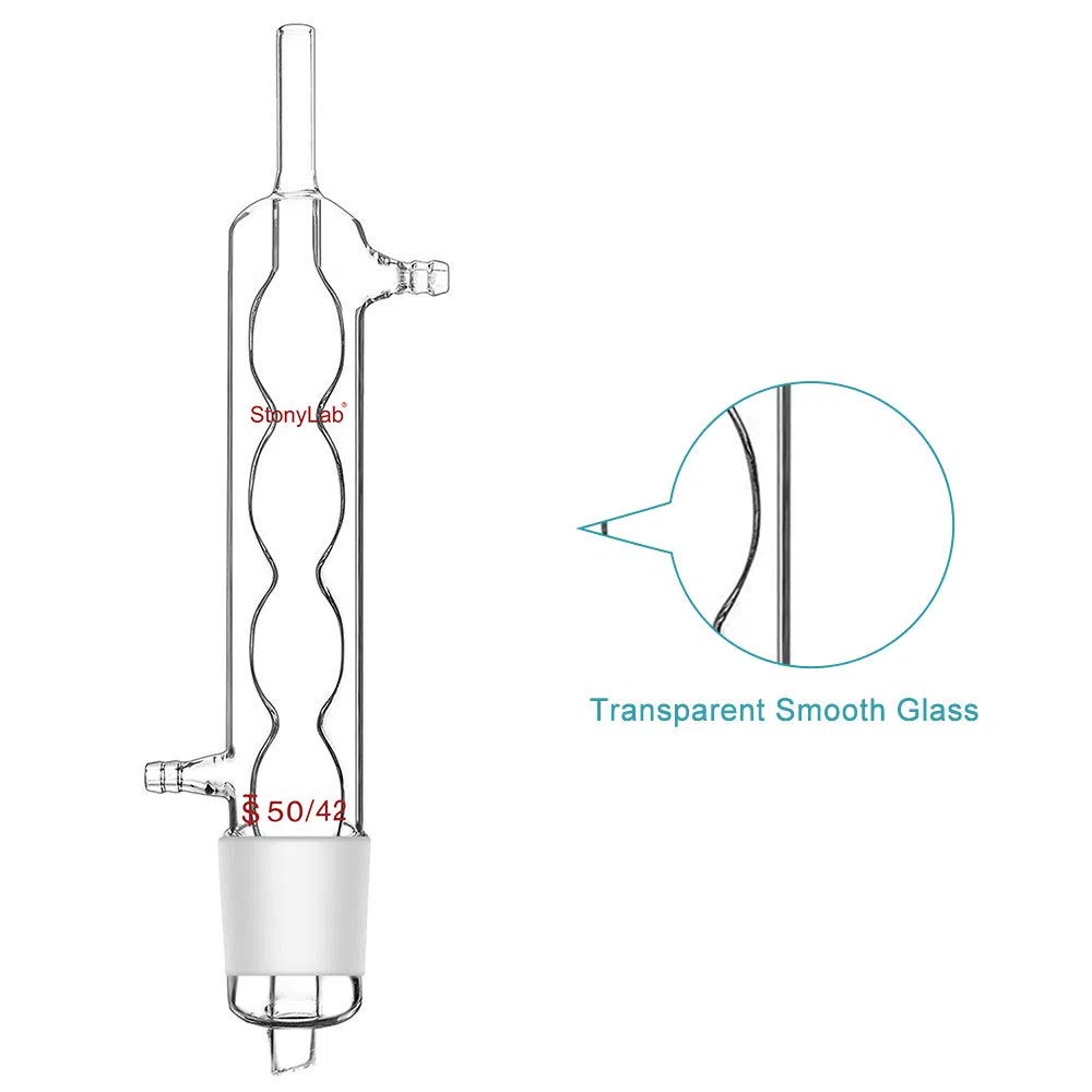 stonylab Allihn Kondensator Rückfluss für Soxhlet Extractor, Borosilikatglas Allihn Kondensator mit 50/42 Gelenk 250 mm Mantellänge Laborglaskondensator, 500 ml