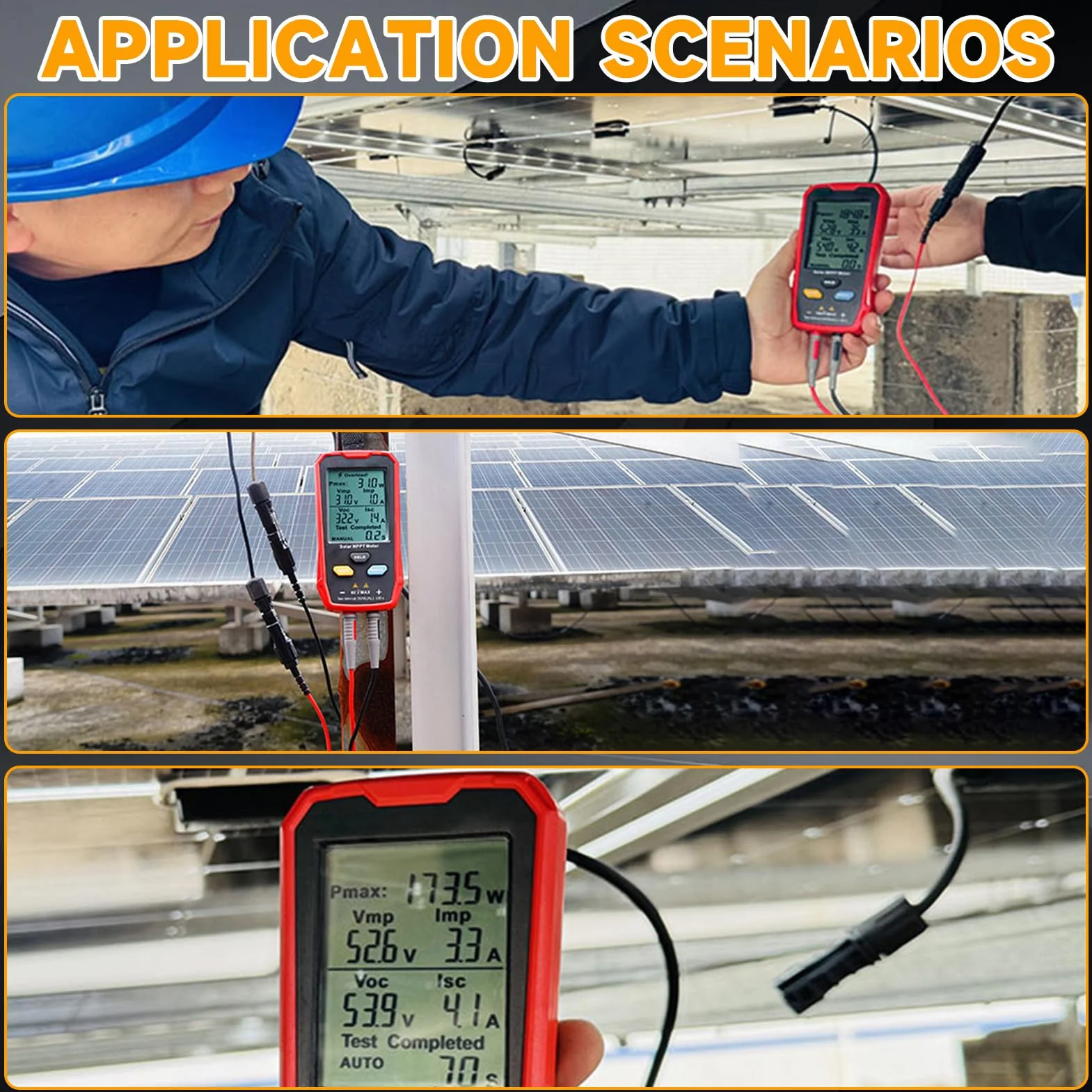 Buyweek MPPT Solarpanel Tester, 800W Photovoltaik Multimeter mit LCD-Display, kein Strom erforderlich, für PV Solar Panel Fehlerbehebung Leerlaufspannung Tester