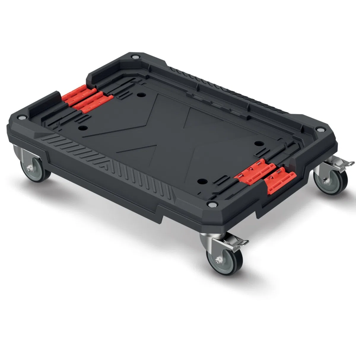 Kistenberg Transporthilfe Rollbrett Transportroller Kistenroller (Belastbarkeit bis 120 kg, Feststellbremse, Kunststoff, kompatibel: X-Block und Modular Solution, 585 x 440 x 145 mm)