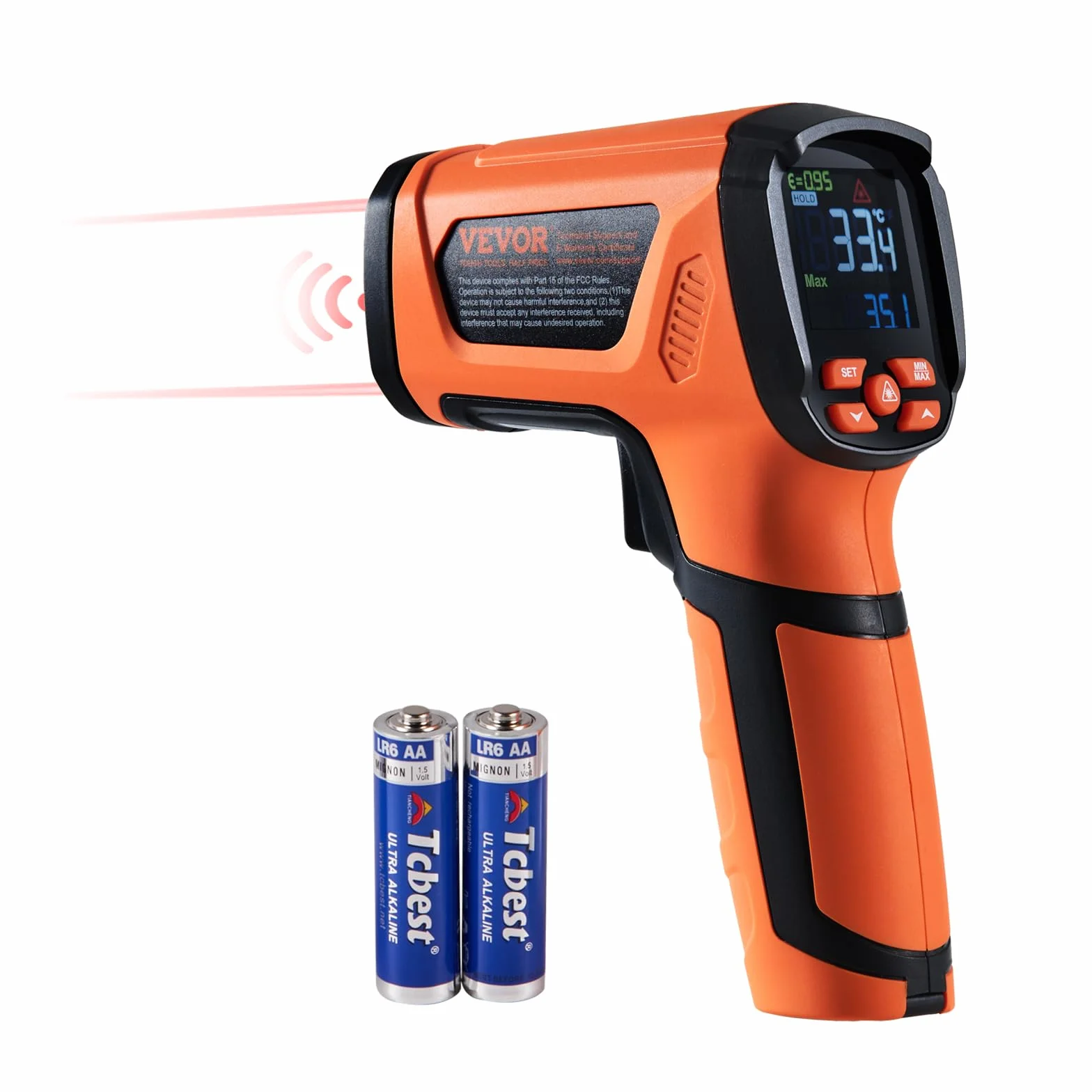 VEVOR Infrarot Thermometer IR 50:1 Pyrometer -40°C bis 1500°C Laser Temperaturmesser 180x120x60mm Temperaturmessgerät Nicht Menschliches Körperthermometer für Kochen/Barbecue/Gefrierschrank/Industrie