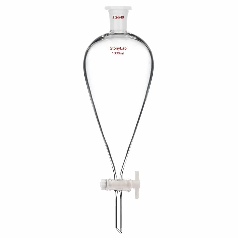 StonyLab 1000 ml Trichter aus Borosilikatglas, Separatory Funnel, Schwerwandig Konisch mit 24/40 Gelenken und PTFE-Absperrhahn - 1L (1 Liter)