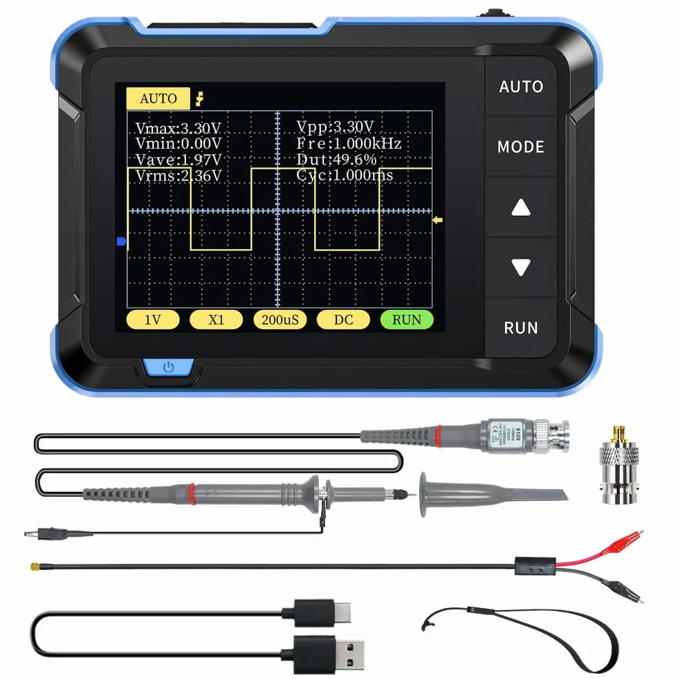 DollaTek DSO152 Mini-Hand-Digitaloszilloskop Oszilloskop 2,5 MSa/s 200 KHz Analogbandbreite 800 VPP Unterstützt Firmware-Upgrade PWM-Ausgang