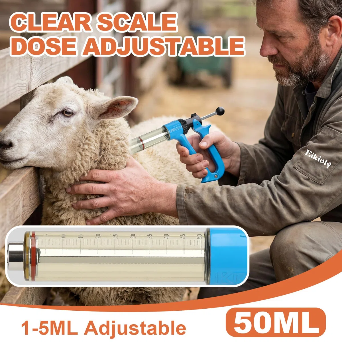 50 ML Viehspritze, Rinderspritze, halbautomatische kontinuierliche Spritze, Einstellbare Kontinuierliche Impfstoff Spritze, Geflügel- Und for Schweine, Rinder, Schafe, Bauernhof (blue, 50ML)