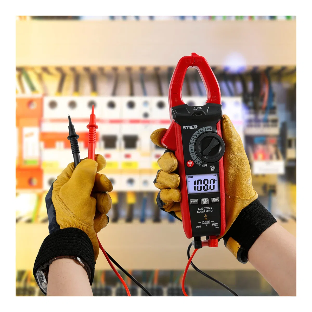 STIER Digitale Stromzange AC/DC, 1000V, 400A, 40MΩ, 100kHz, hohe Genauigkeit, erreicht auch Engstellen