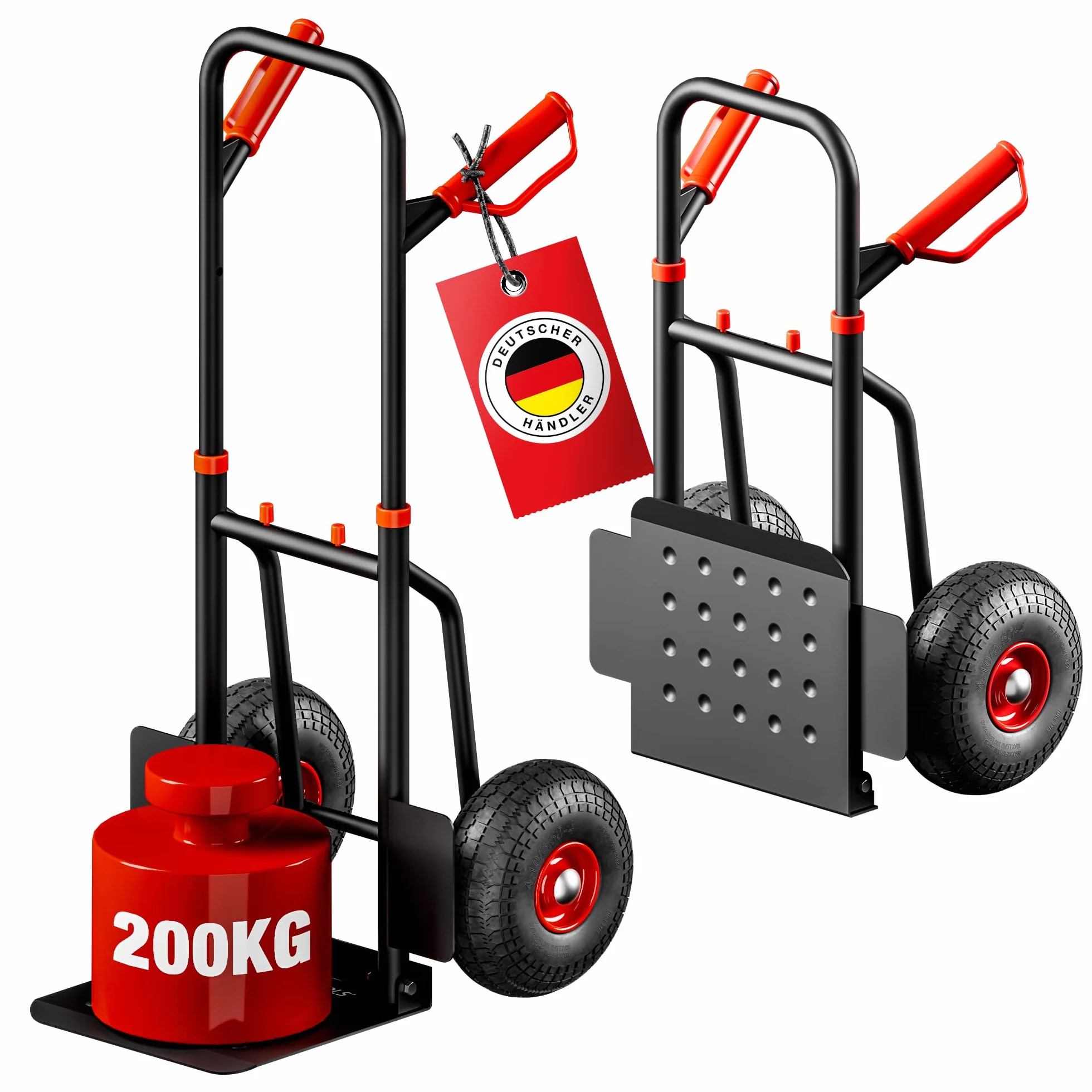 ATHLON TOOLS Schwerlast Sackkarre Vollgummireifen 200kg – Stahlrahmen mit luftgefüllten Reifen, große Räder leichtgängig & stoßarm, platzsparend zusammenklappbar