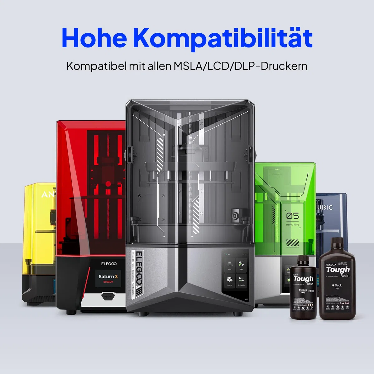 ELEGOO Tough Resin 3D Drucker Harz mit Hoher Härte und Flexibilität, Niedriger Viskosität, Geringer Schrumpfung, Kompatibel mit MSLA/LCD/DLP 3D-Druckern, Schwarz 1000g