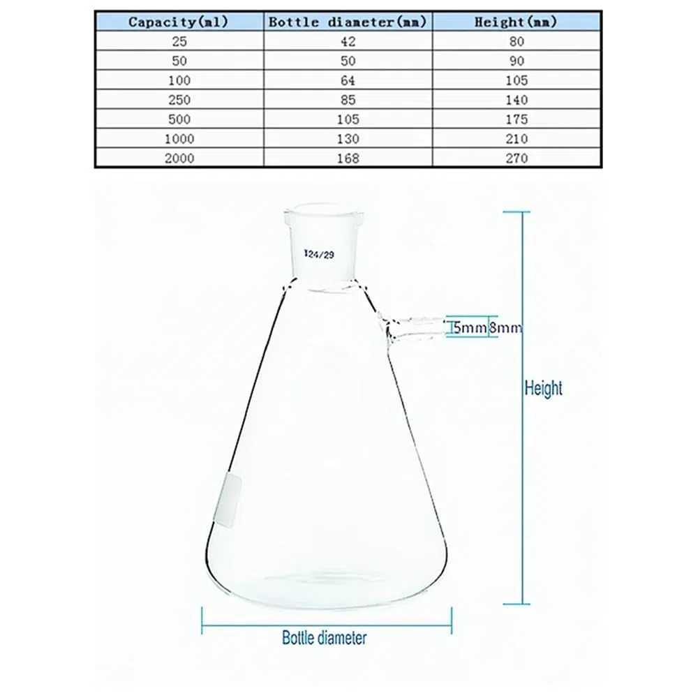Laborgeräte und -ausrüstung 1 STÜCKE 25 ml Bis 2000 ml Glas Vakuum Schleifen Mund Saugflasche Labor Flasche Mit Oberen Düse(500ml caliber24)