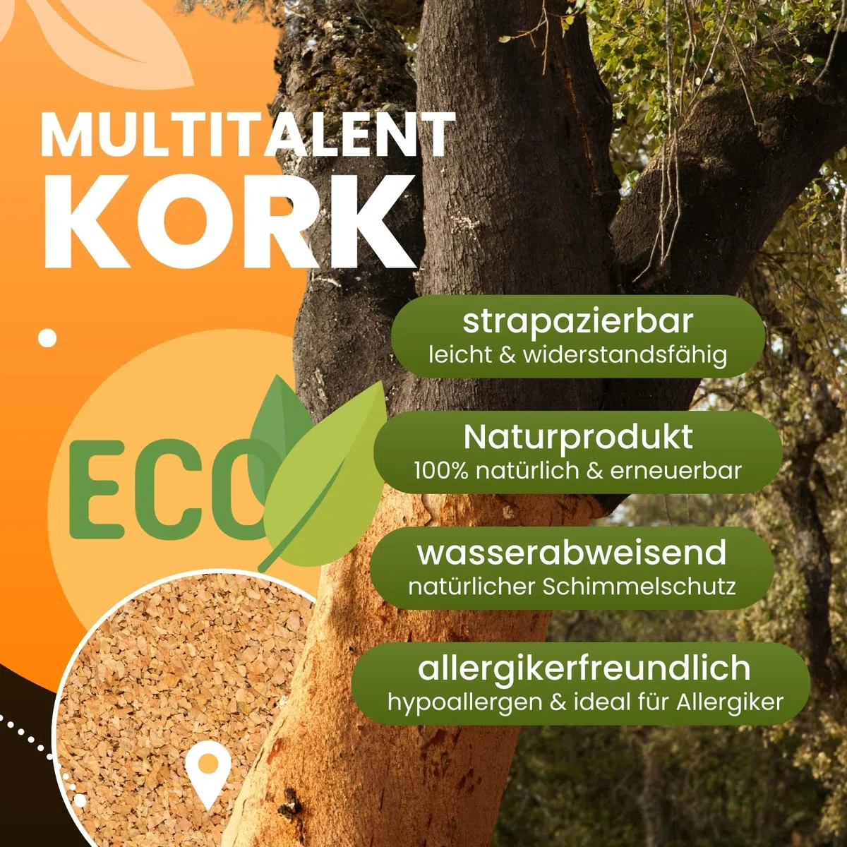 Trittschalldämmung 15x1m 2mm stark I natürliche Dämmunterlage I Rollenkork für Parkett & Laminat I Trittschallreduktion aus nachwachsendem Korkmaterial I Umweltfreundliche Trittschalldämmung
