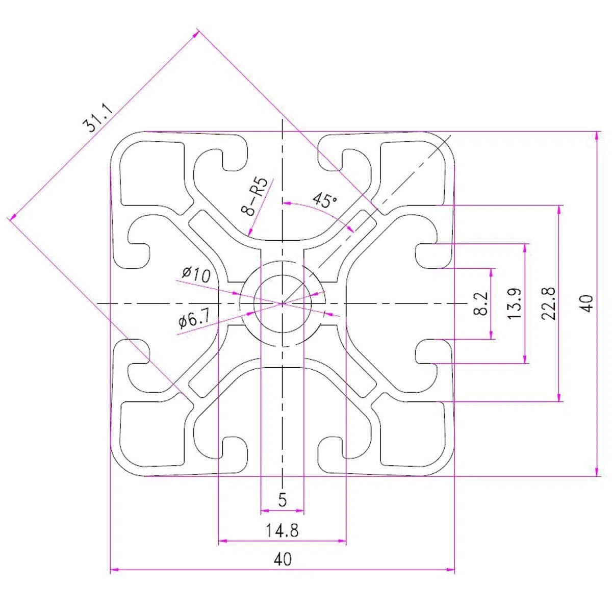 SCHMIDT systemprofile 6 Stück 2000mm Aluminium-Profil 40x40mm Nut 8 Strebenprofil Anthrazit 4040 Aluprofil Konstruktionsprofil 2m