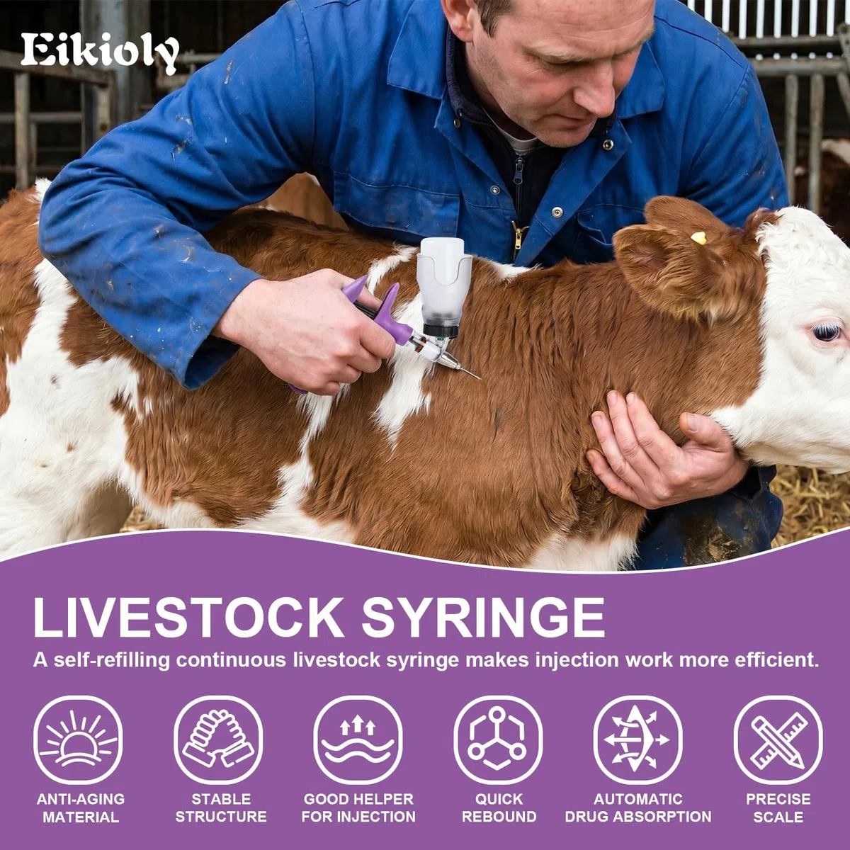 5 MLViehspritze, Automatischer Dauereinspritzer, Rinderspritze, Einstellbare Kontinuierliche Impfstoffspritze, Geflügel- Und for Schweine, Rinder, Schafe, Geflügelchtausrüstung (Purple, 5ML)