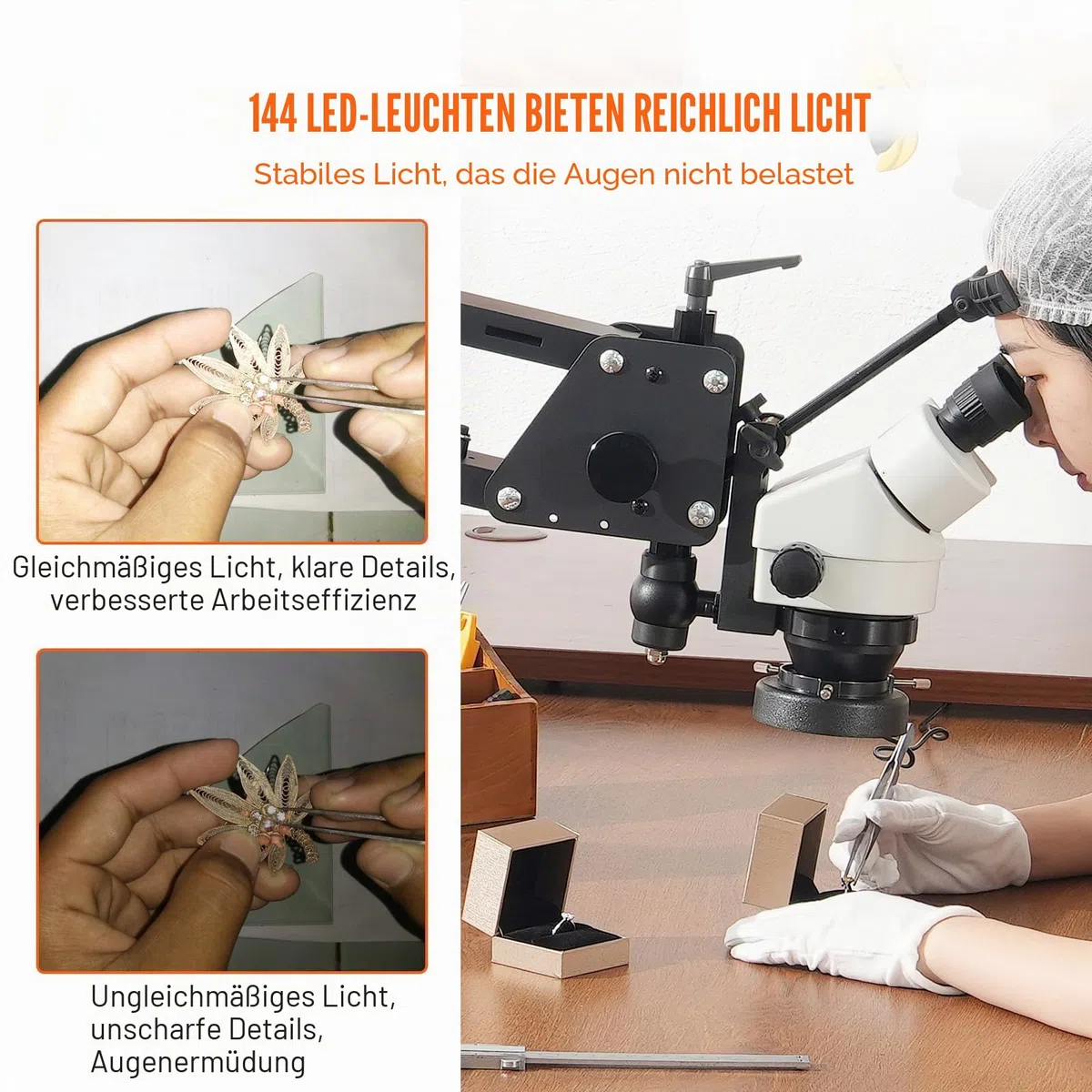 VEVOR Multidirektionales Mikroskop mit Federhalterung, Schmuckmikroskop mit 7- bis 45-facher Vergrößerung, Mikro-Schmuck-Intarsienständer mit integriertem USB-Ring-LED-Licht, Juweliermikroskop