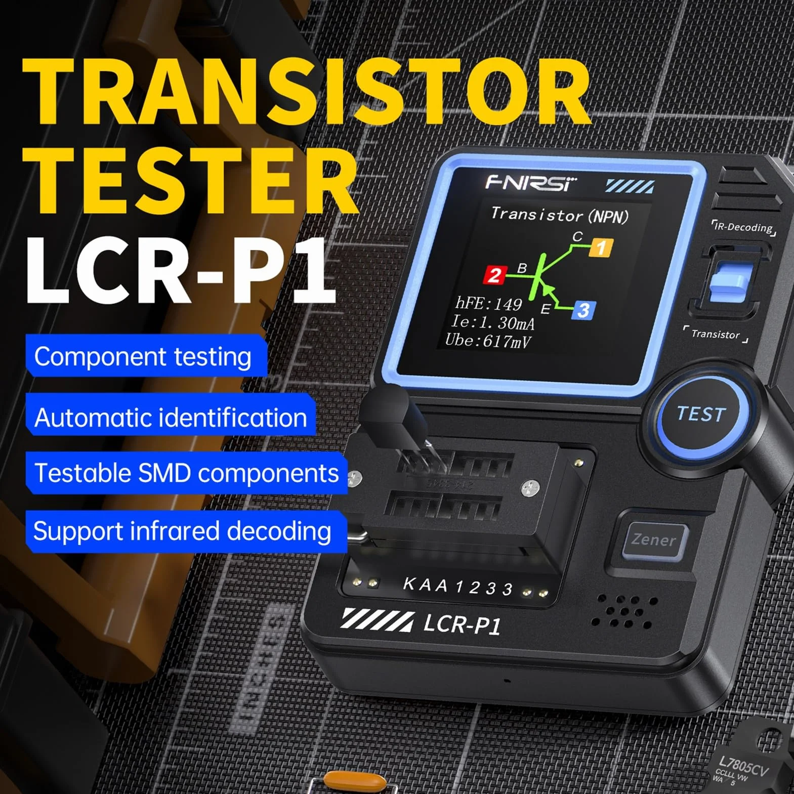 Jadeshay Transistor Tester, LCR-P1 Meter Multifunktionaler Transistor Kondensator Tester SMD Elektronikkomponententester für Kapazitäts-, Widerstands- und Transistortester Bauteiltester