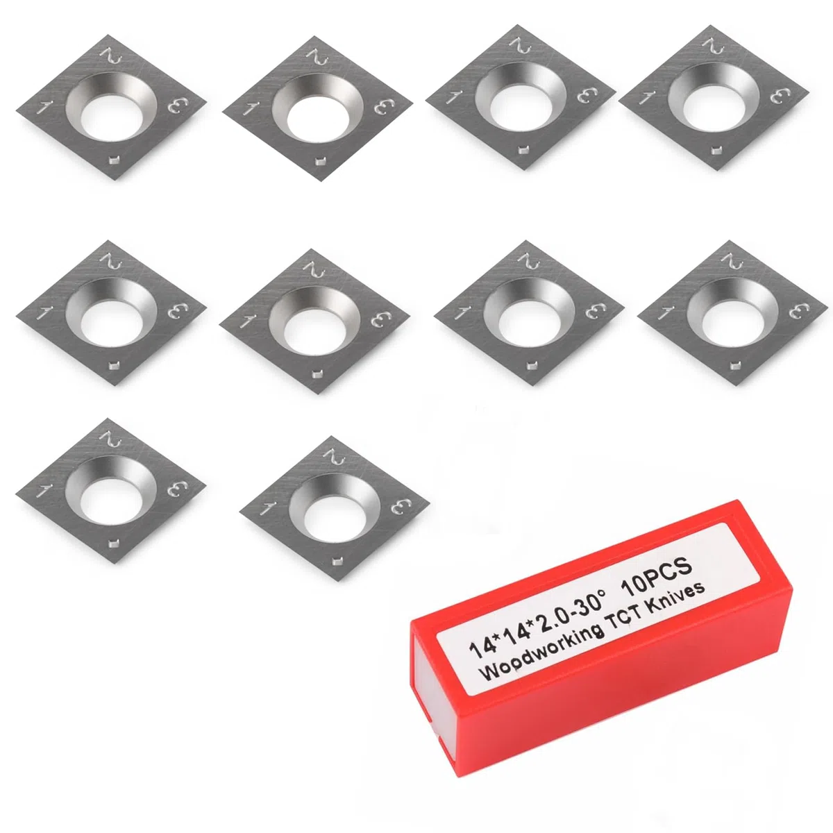 Wendeplatten Wendemesser 10 Stück Ersatzklingen(14x14X2mm, 30°) für Drehmeißel Planfräser Oberfräse, Vierkant Hartmetalleinsätze (HW) 4-seitig Wendeschneidplatten für Holz Drechselwerkzeug