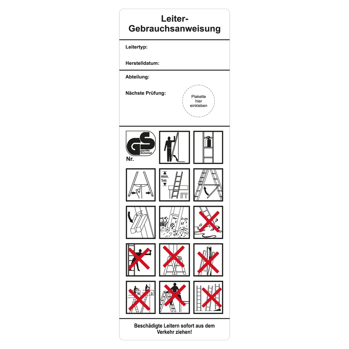 Labelident Grundplaketten Leiter-Gebrauchsanweisung, 50 x 150 mm, 500 auf Rolle, selbstklebend