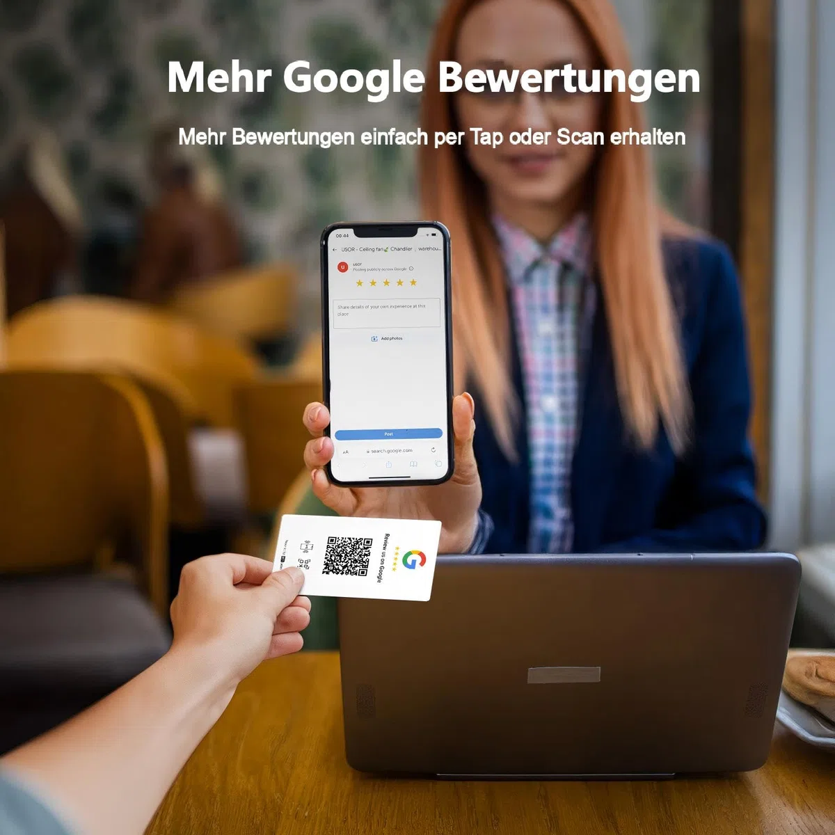 HotLabel – Google Bewertungskarte 5er-Set – Weiß – NFC & QR-Code – 5 unabhängige Bewertungslinks (für 1–5 Geschäfte) – Kompatibel mit allen Smartphones – Keine App, kein Abo