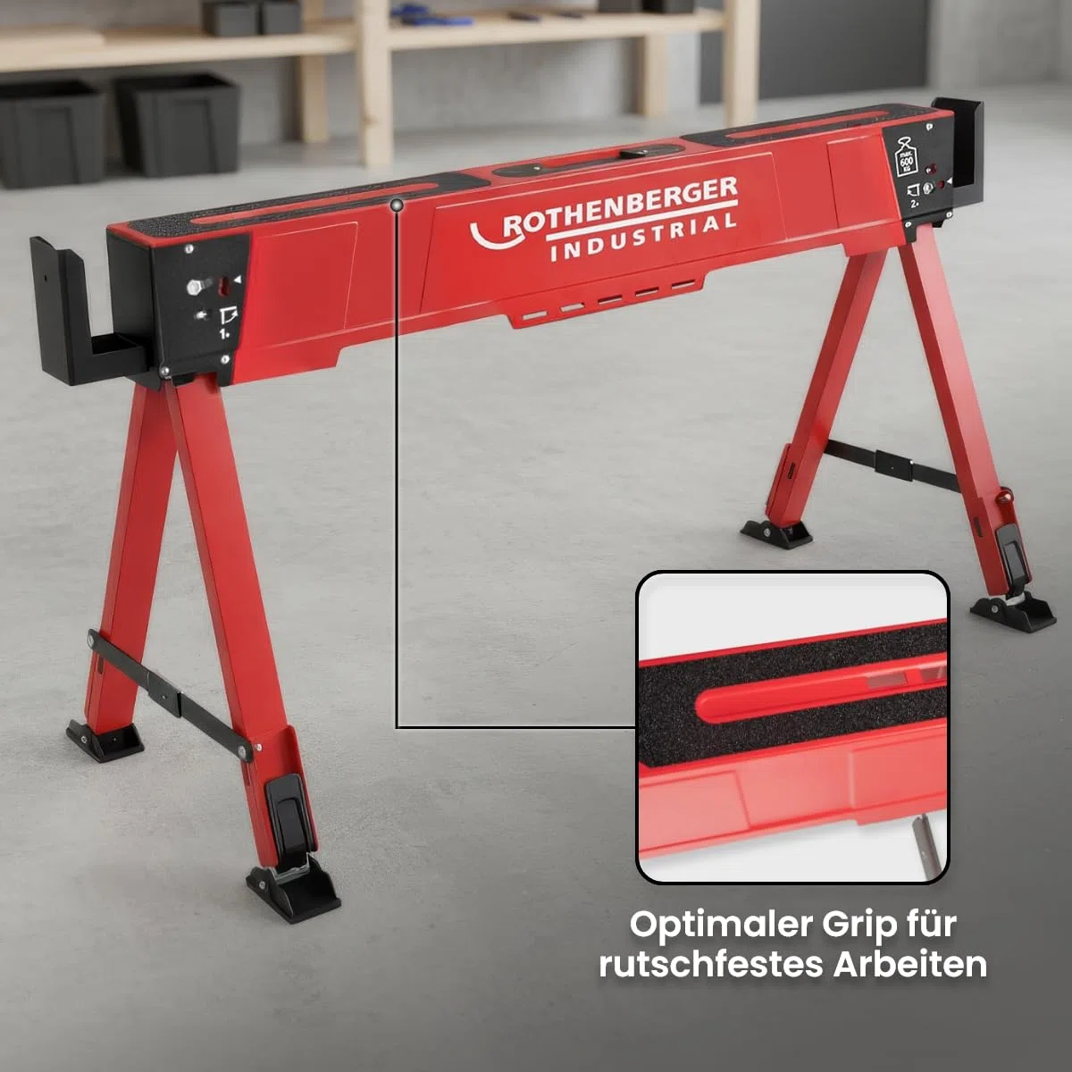 ROTHENBERGER Industrial Duo Falt Arbeitsbock, Sägebock, Unterstellbock, Klappbock 2er Set höhenverstellbar, klappbar, bis 600 kg belastbar