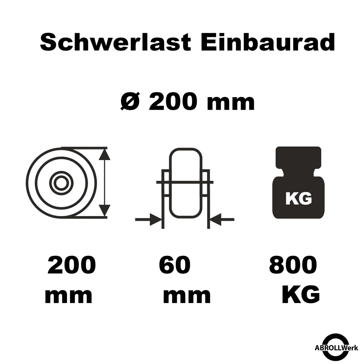Schwerlast Einbaurad 200 x 50 mm – 800 kg Traglast – Aluminiumfelge & Polyurethan Lauffläche – Doppelkugellager – Ersatzrad für Industrie & Transport – Rad 200x50 mm